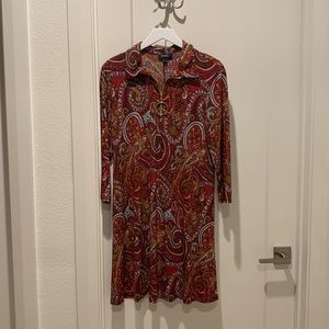 Red paisley midi swing dress